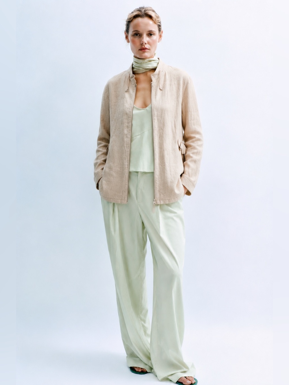 NWT Aya Muse Beige linen blend Zip-Up oversized Jacket size S
